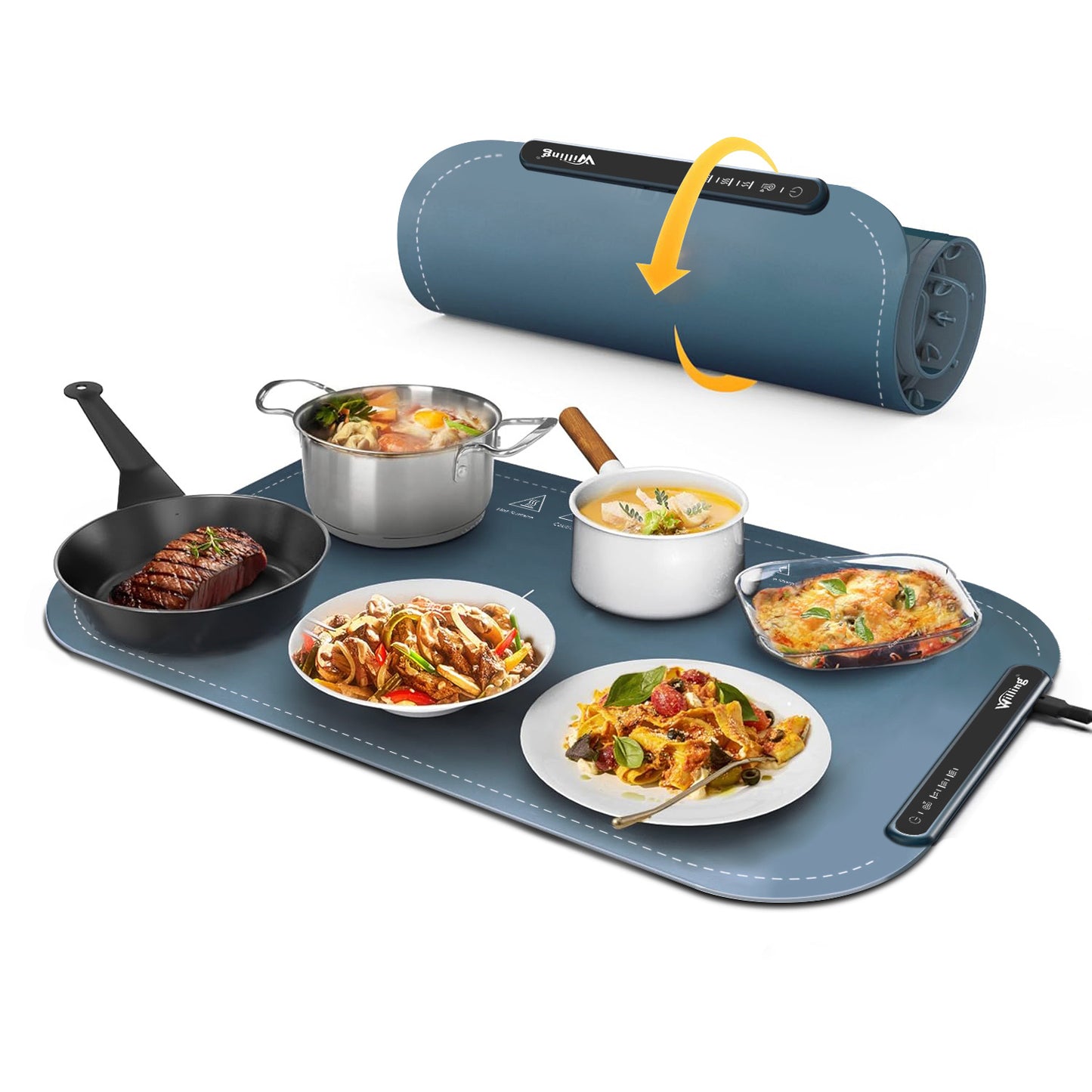 Willing 250W Speisenwärmer – Perfekte Temperatur für jede Mahlzeit ✅ 3-stufige Wärmematte für Edelstahl, Keramik & mehr – ✅Gleichmäßige Erwärmung, ✅Energiesparend und Flexibel – Navy Blau